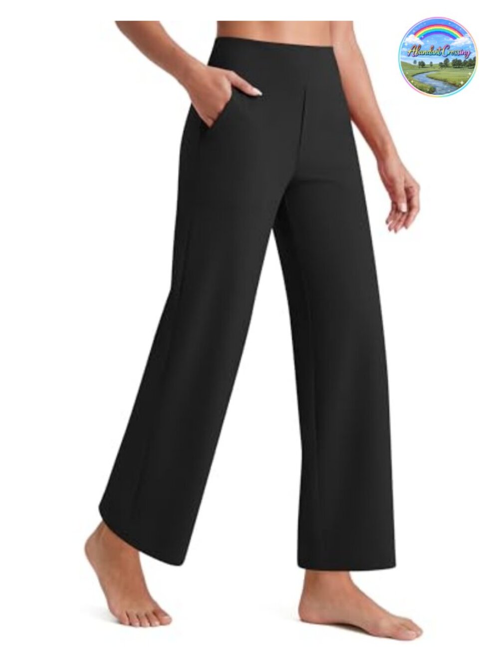 Wide Leg Ankle Yoga Pants High Waist Stretch Pockets Petite Women